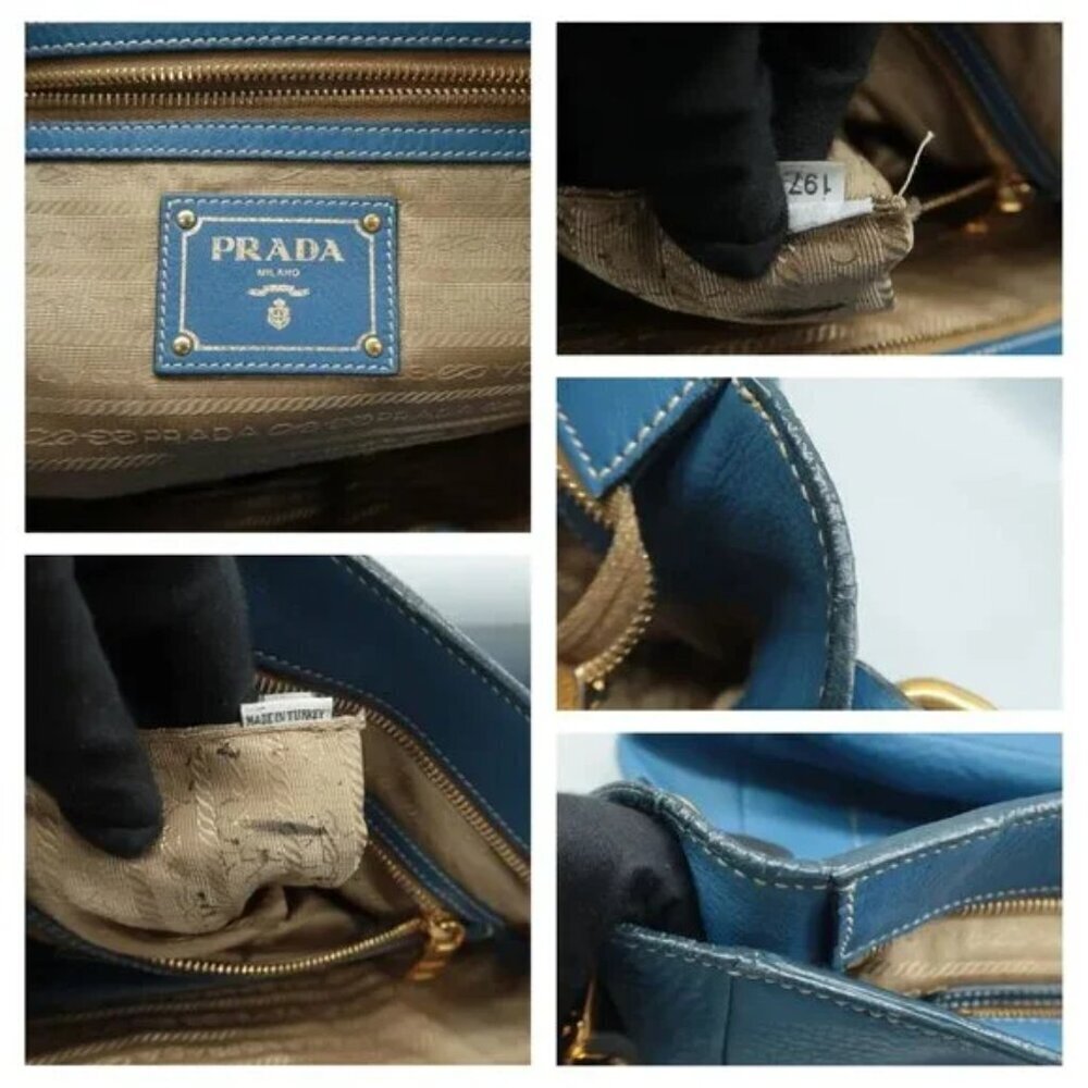 100% Authentic PRADA Blue Leather Shoulder Bag 613-082824 - Picture 11 of 12